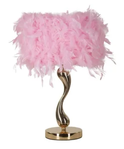 Lampe de table Chariot Métal Doré Abat-jour plumes synthétiques Roses