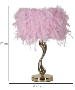 Lampe de table Chariot Métal Doré Abat-jour plumes synthétiques Roses