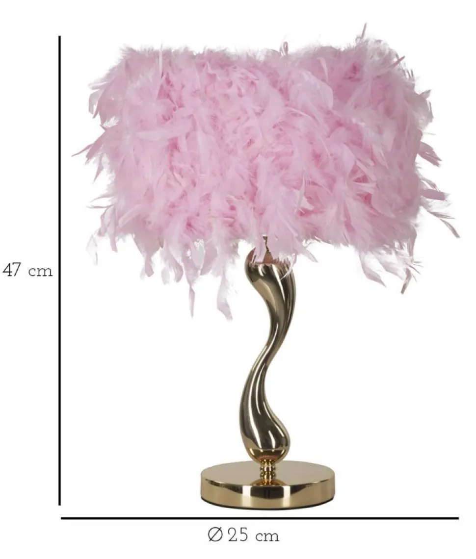 Lampe de table Chariot Métal Doré Abat-jour plumes synthétiques Roses