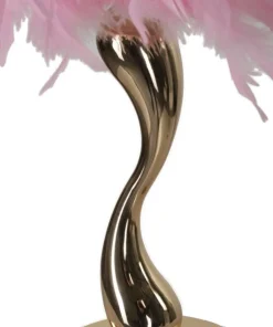 Lampe de table Chariot Métal Doré Abat-jour plumes synthétiques Roses
