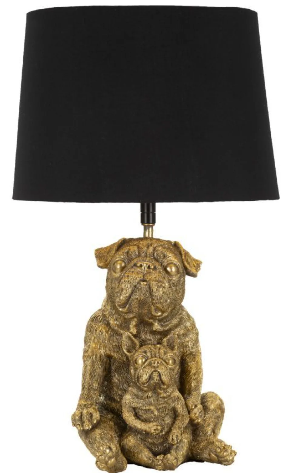 Lampe de table Chien en résine dorée abat-jour tissu Noir