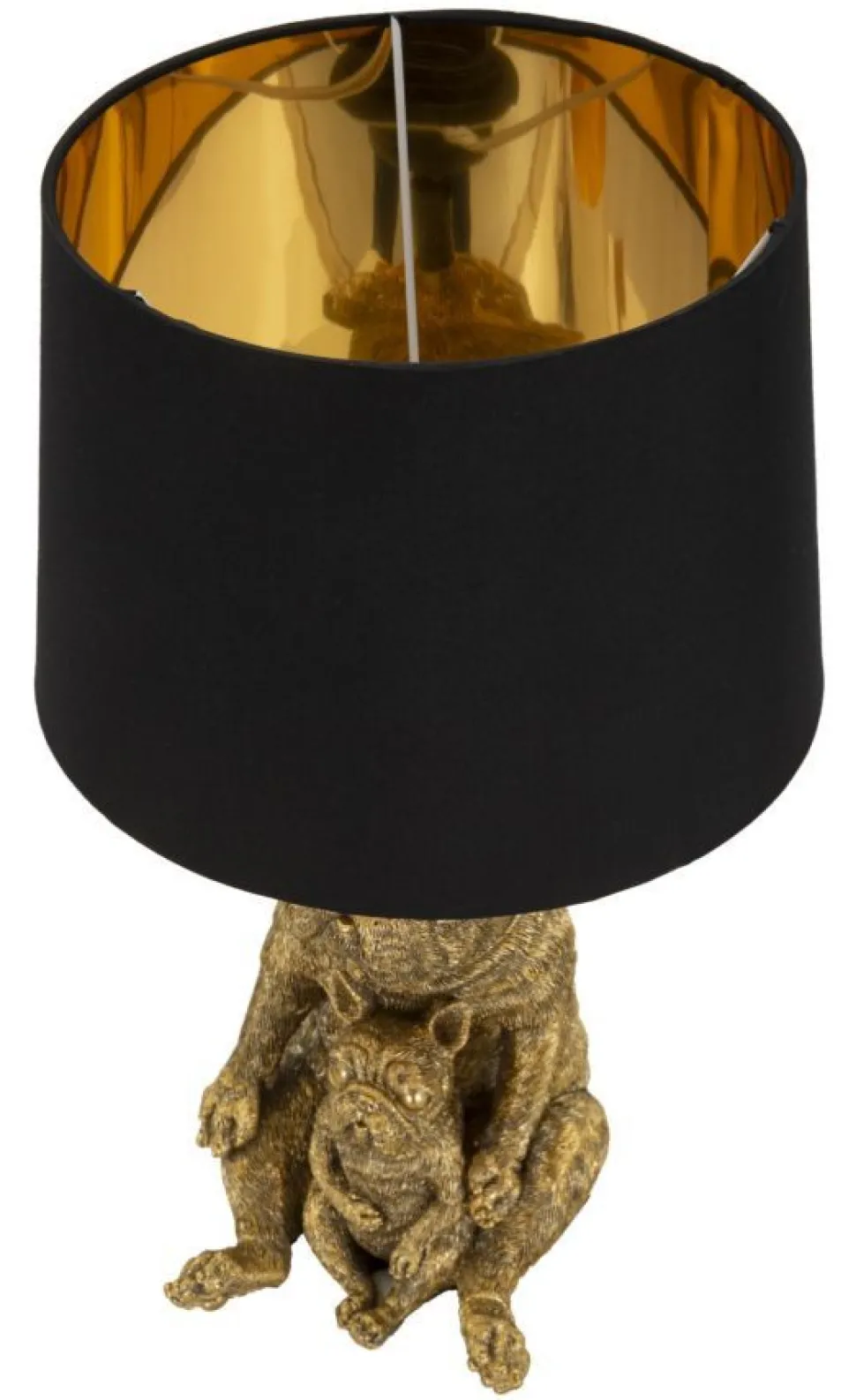 Lampe de table Chien en résine dorée abat-jour tissu Noir