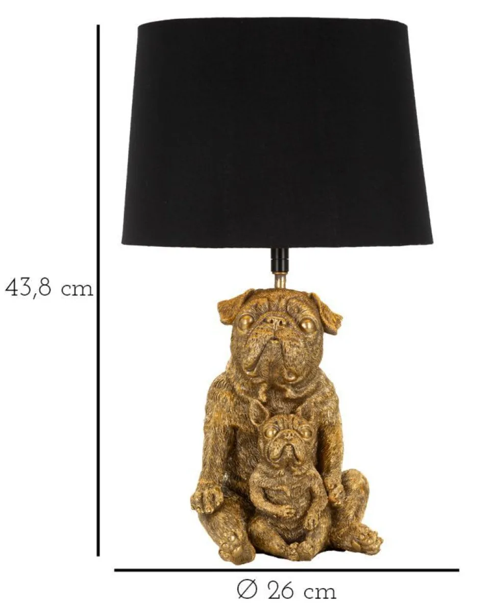 Lampe de table Chien en résine dorée abat-jour tissu Noir