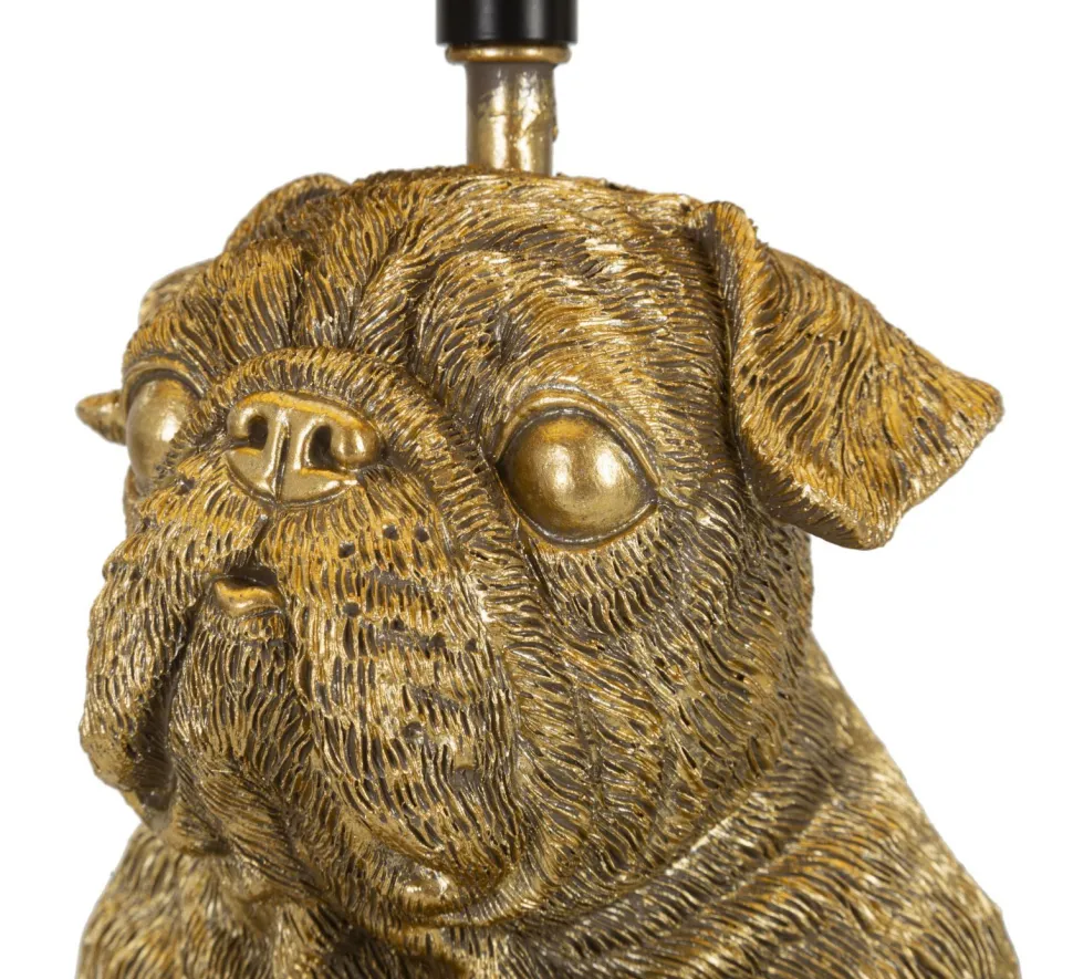 Lampe de table Chien en résine dorée abat-jour tissu Noir