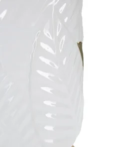 Lampe de table Céramique Blanche feuilles Dorées abat-jour Tissu Blanc bords Dorés