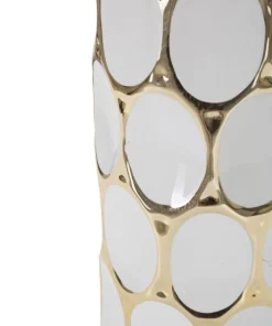Lampe de table céramique blanche décorations dorées abat-jour tissu blanc