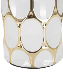 Lampe de table céramique blanche décorations dorées abat-jour tissu blanc