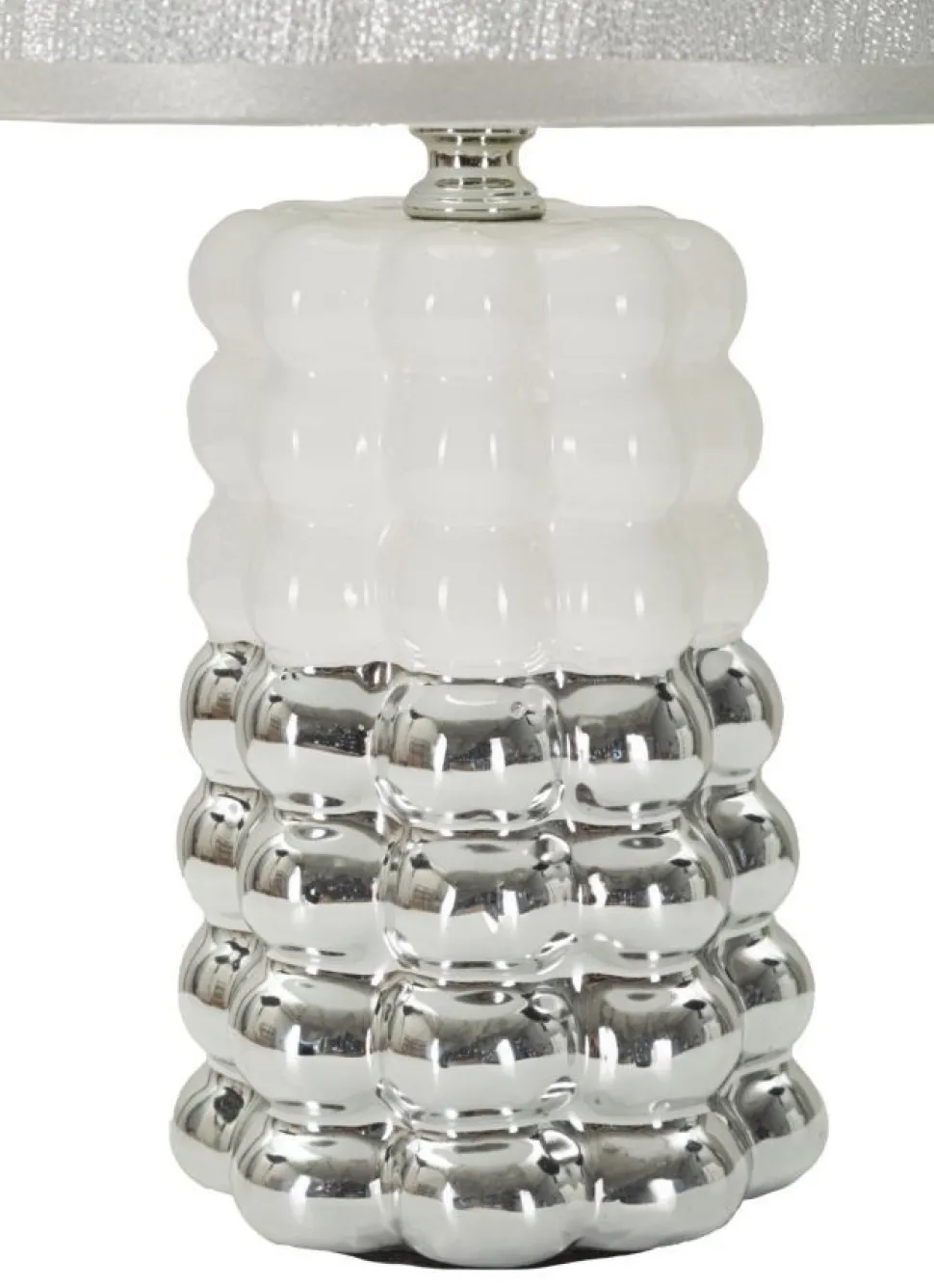 Lampe de table Céramique Blanche et Argentée Abat-jour Tissu Argenté
