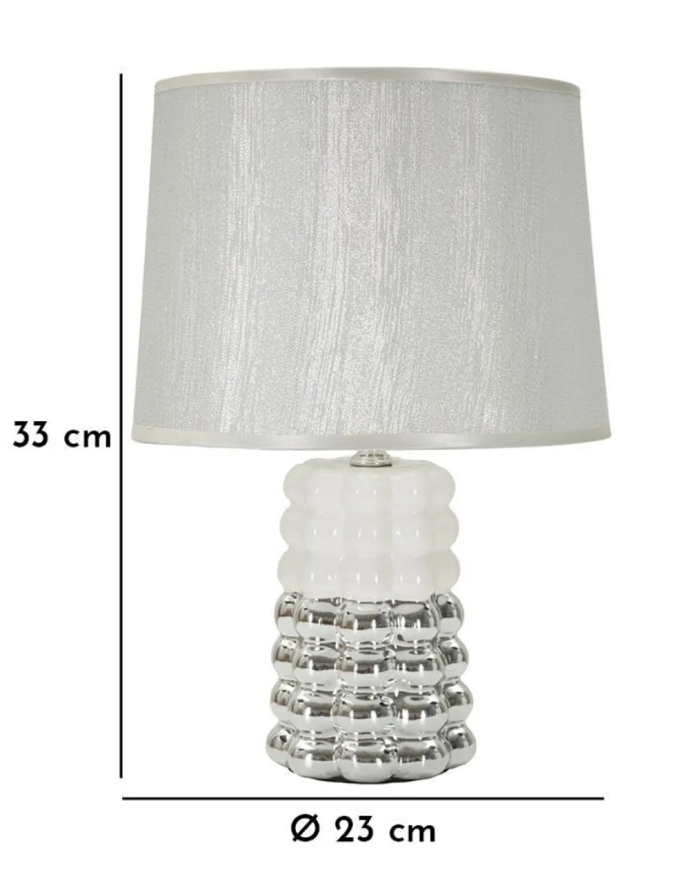 Lampe de table Céramique Blanche et Argentée Abat-jour Tissu Argenté