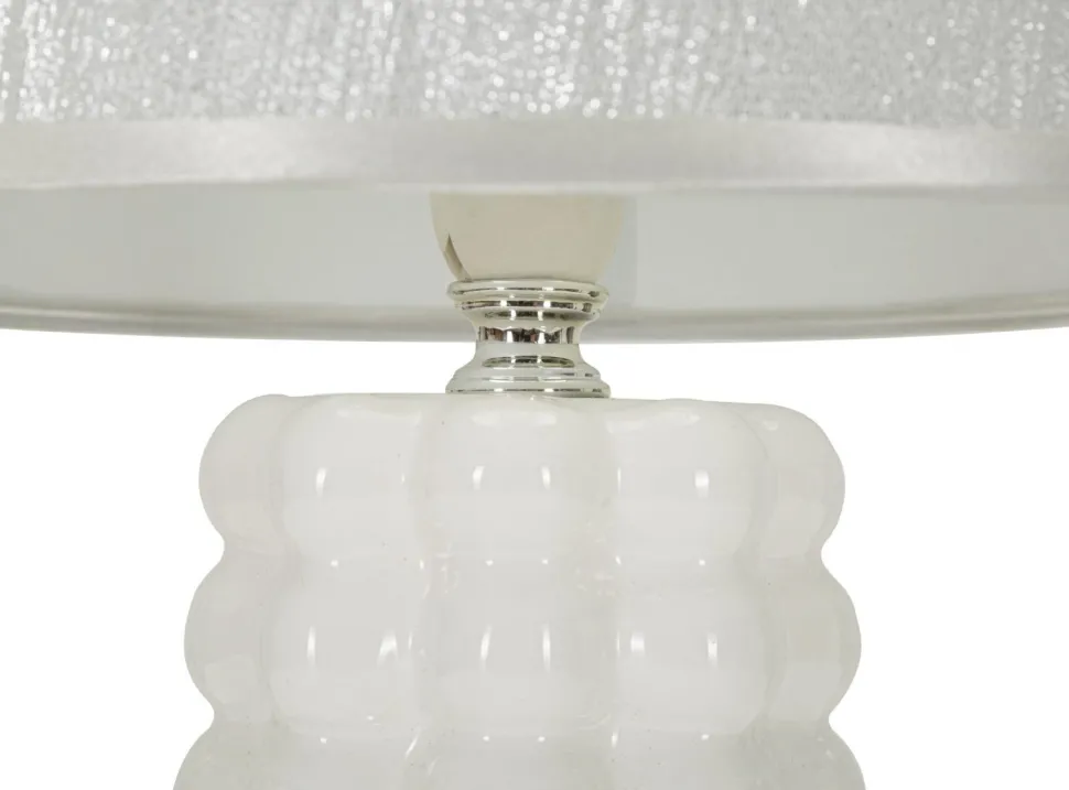 Lampe de table Céramique Blanche et Argentée Abat-jour Tissu Argenté