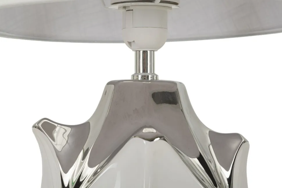 Lampe de table céramique blanche et grise abat-jour tissu blanc