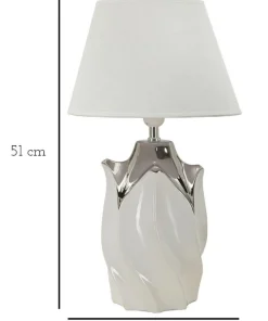 Lampe de table céramique blanche et grise abat-jour tissu blanc