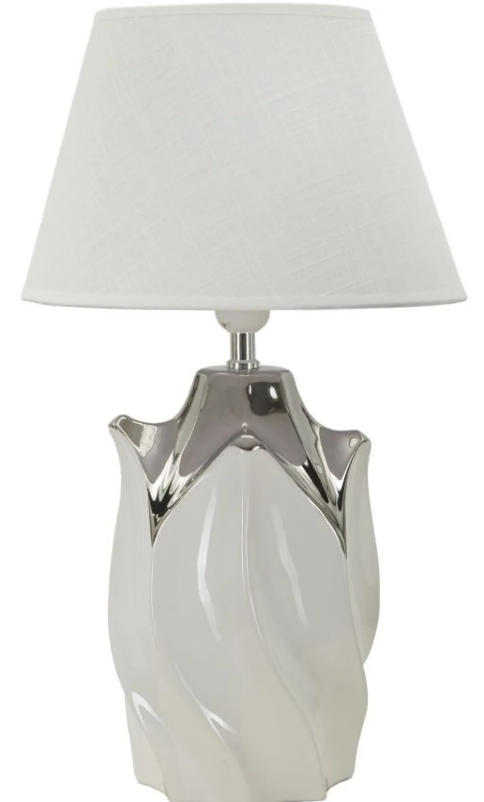 Lampe de table céramique blanche et grise abat-jour tissu blanc