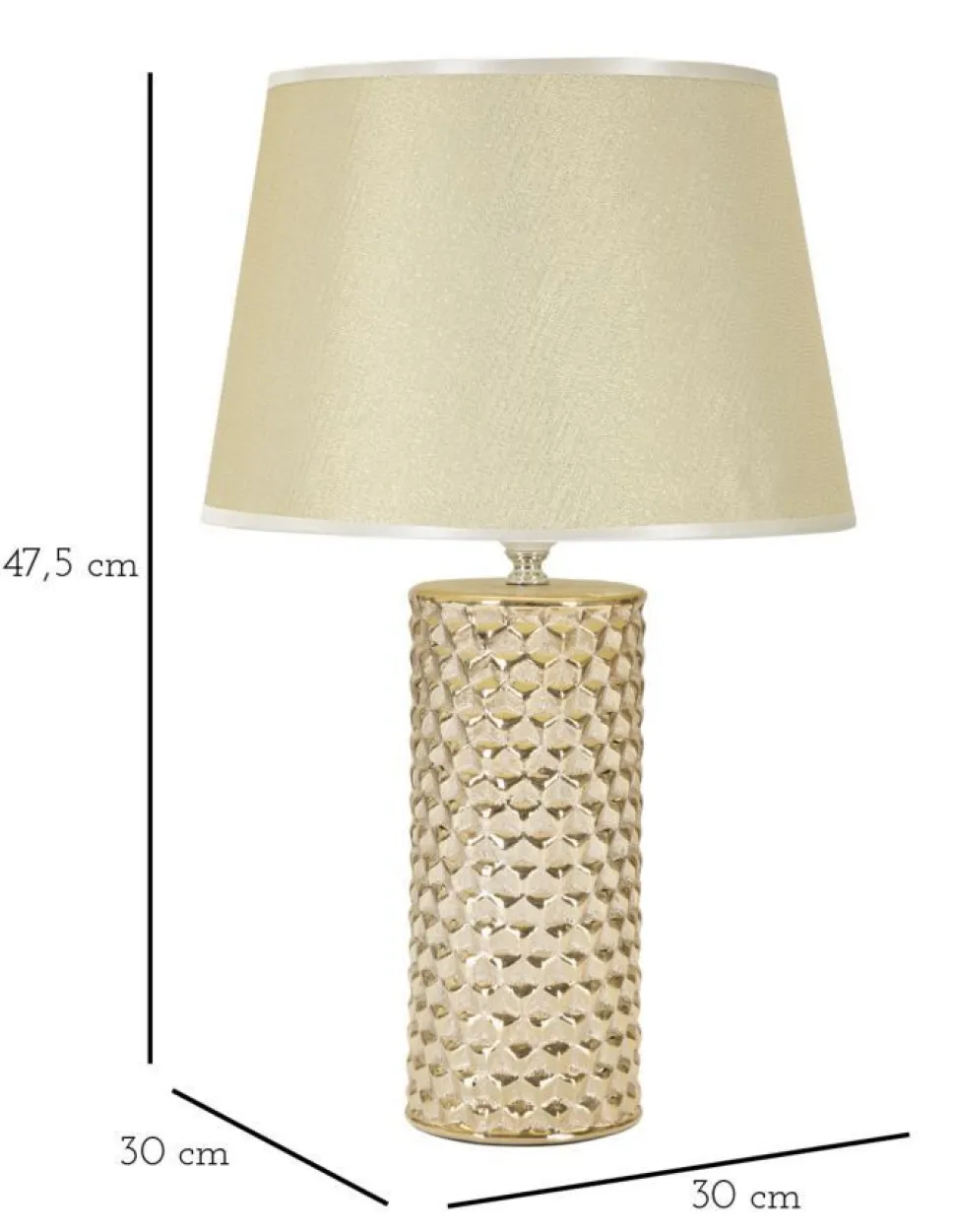 Lampe de table céramique dorée abat-jour tissu blanc