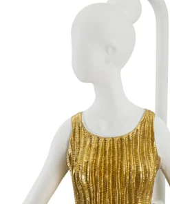 Lampe de table Dancer en métal et résine dorée abat-jour tissu blanc