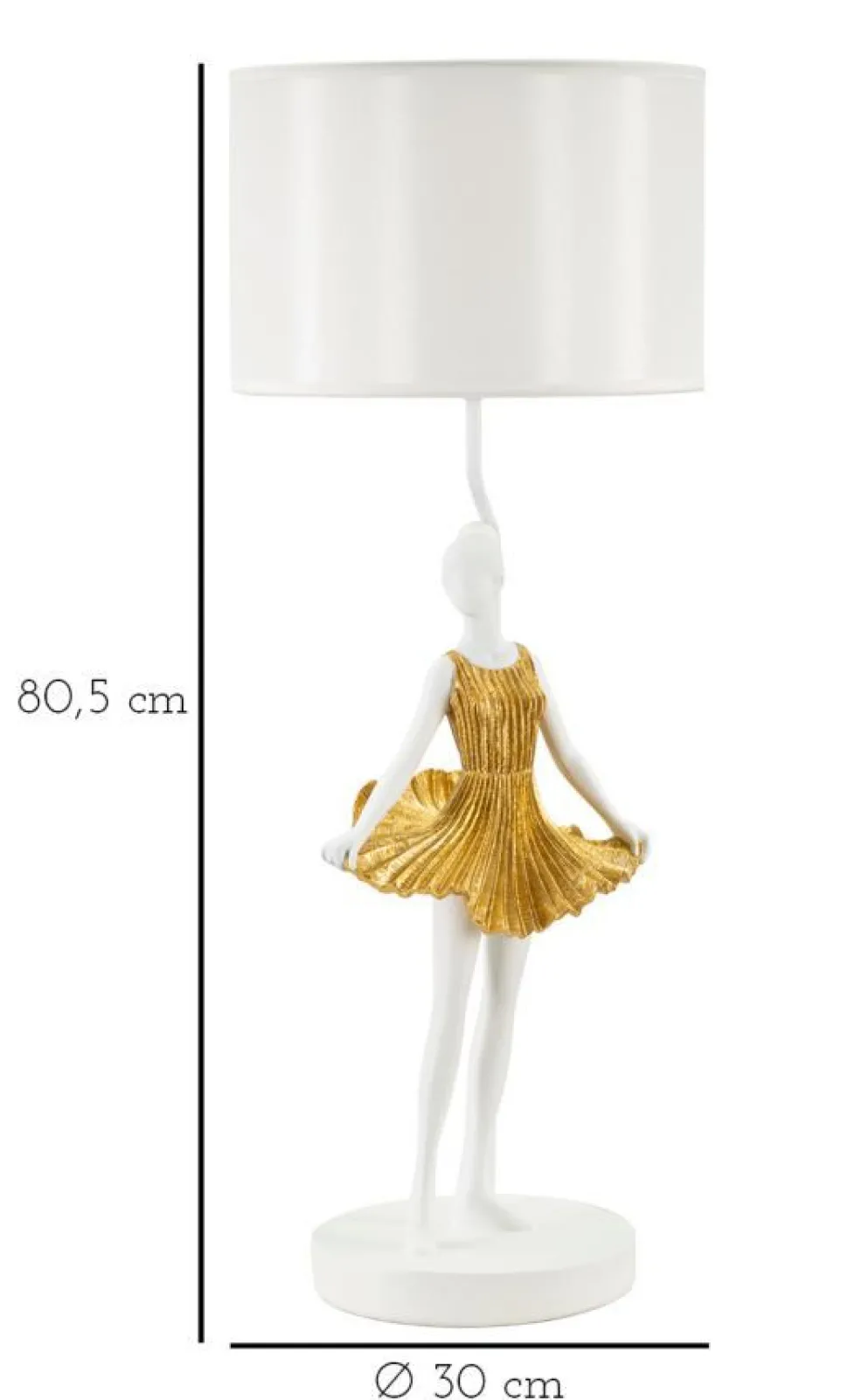 Lampe de table Dancer en métal et résine dorée abat-jour tissu blanc