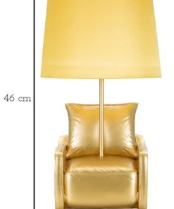 Lampe de table design années 70 polyrésine dorée abat-jour tissu Ocre Jaune