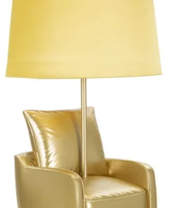 Lampe de table design années 70 polyrésine dorée abat-jour tissu Ocre Jaune