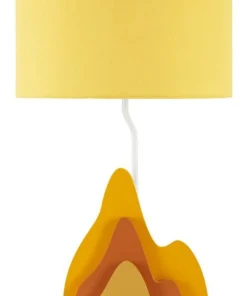 Lampe de table design flamme M.D.F Blanc abat-jour Tissu Jaune / Orange