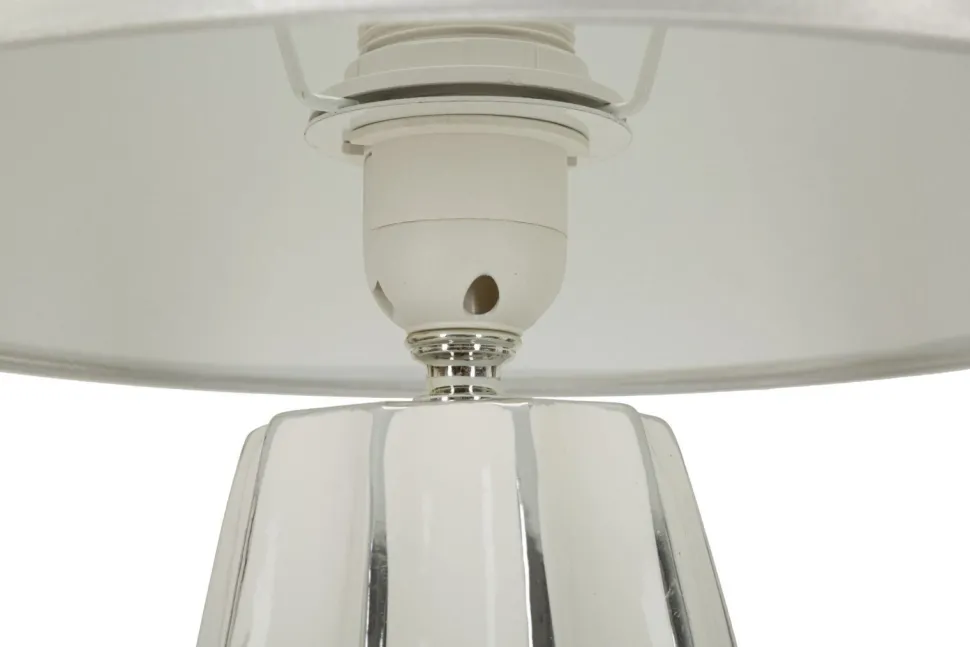 Lampe de table Emmi céramique blanche abat-jour tissu argenté