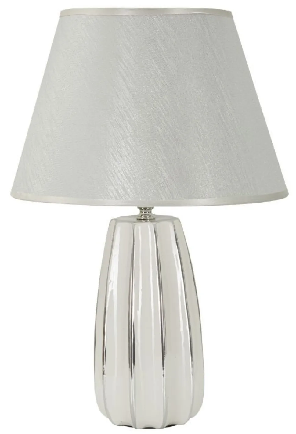 Lampe de table Emmi céramique blanche abat-jour tissu argenté