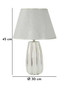 Lampe de table Emmi céramique blanche abat-jour tissu argenté
