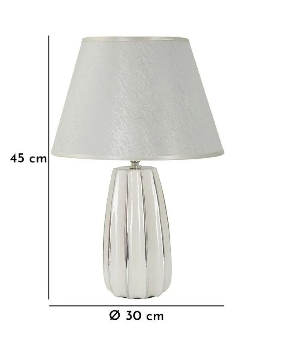 Lampe de table Emmi céramique blanche abat-jour tissu argenté