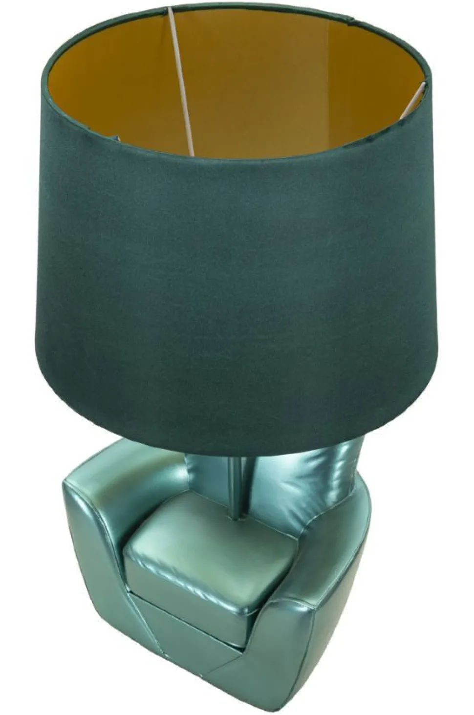 Lampe de table en polyrésine turquoise abat-jour tissu turquoise