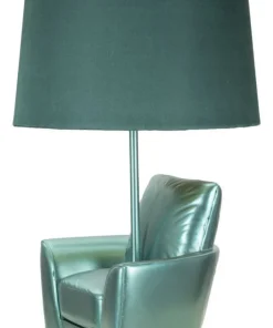 Lampe de table en polyrésine turquoise abat-jour tissu turquoise