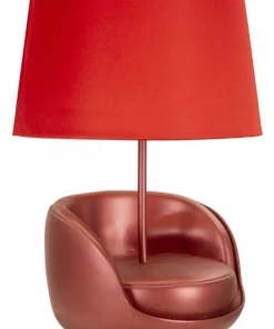 Lampe de table en résine rouge abat-jour tissu rouge