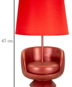 Lampe de table en résine rouge abat-jour tissu rouge