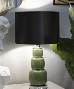 Lampe de table Eva Verre Vert abat-jour Velours Noir