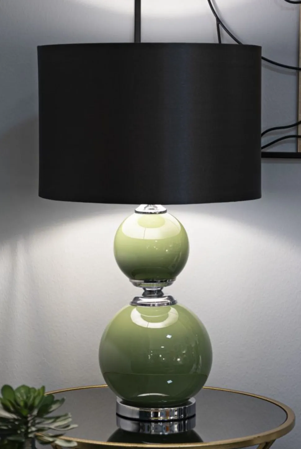Lampe de table Eva Verre Vert abat-jour Velours Noir