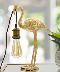 Lampe de table Flamant Rose résine dorée