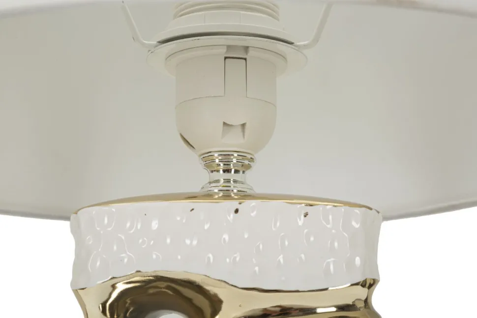 Lampe de table Florida Céramique Blanche accents Dorés abat-jour Tissu Blanc