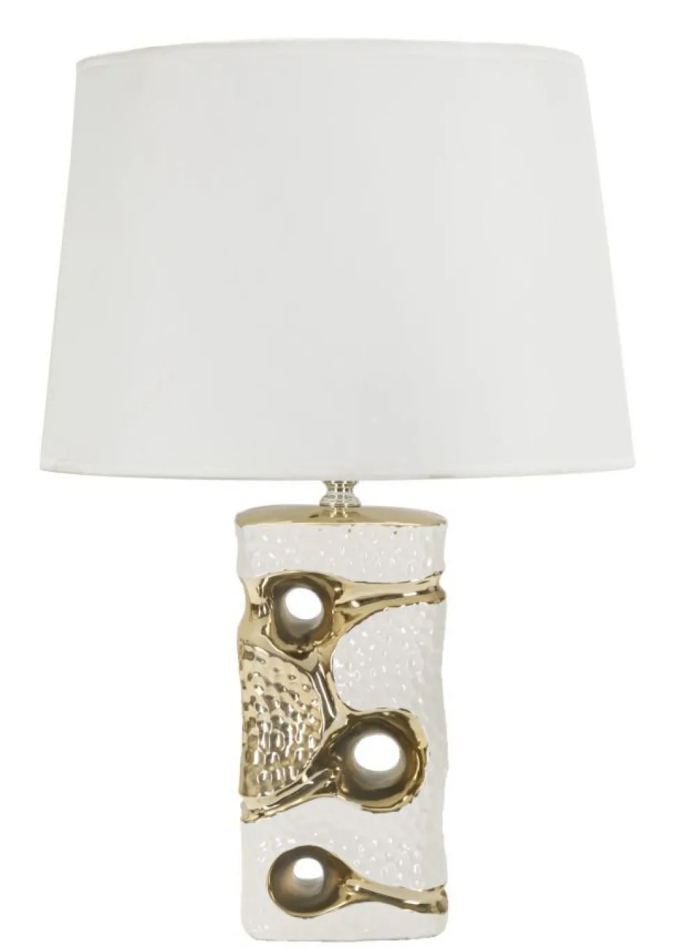 Lampe de table Florida Céramique Blanche accents Dorés abat-jour Tissu Blanc