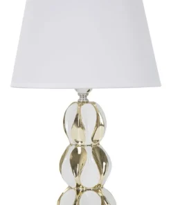 Lampe de table Glam Balls Céramique Blanche et Dorée abat-jour tissu Blanc