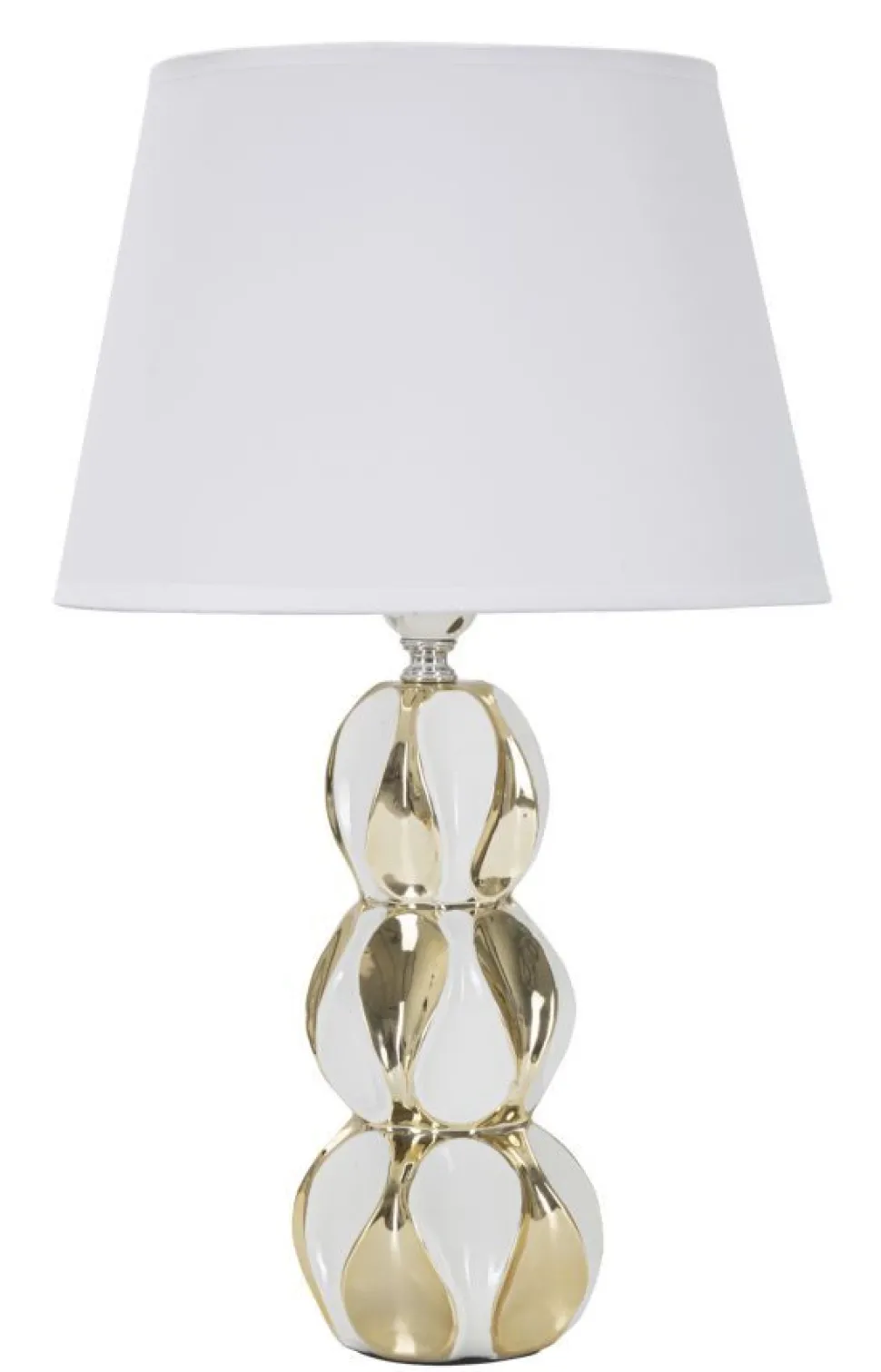 Lampe de table Glam Balls Céramique Blanche et Dorée abat-jour tissu Blanc