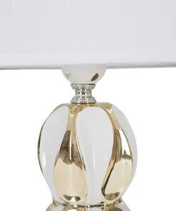 Lampe de table Glam Balls Céramique Blanche et Dorée abat-jour tissu Blanc