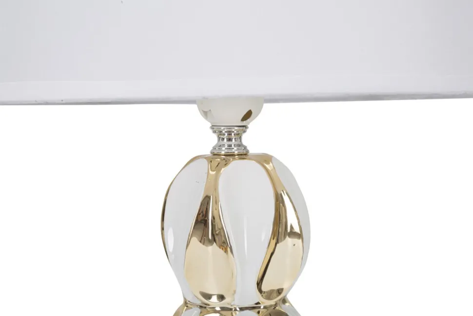 Lampe de table Glam Balls Céramique Blanche et Dorée abat-jour tissu Blanc