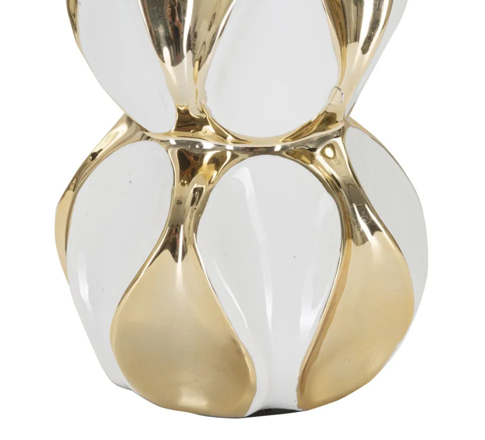 Lampe de table Glam Balls Céramique Blanche et Dorée abat-jour tissu Blanc