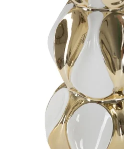 Lampe de table Glam Balls Céramique Blanche et Dorée abat-jour tissu Blanc