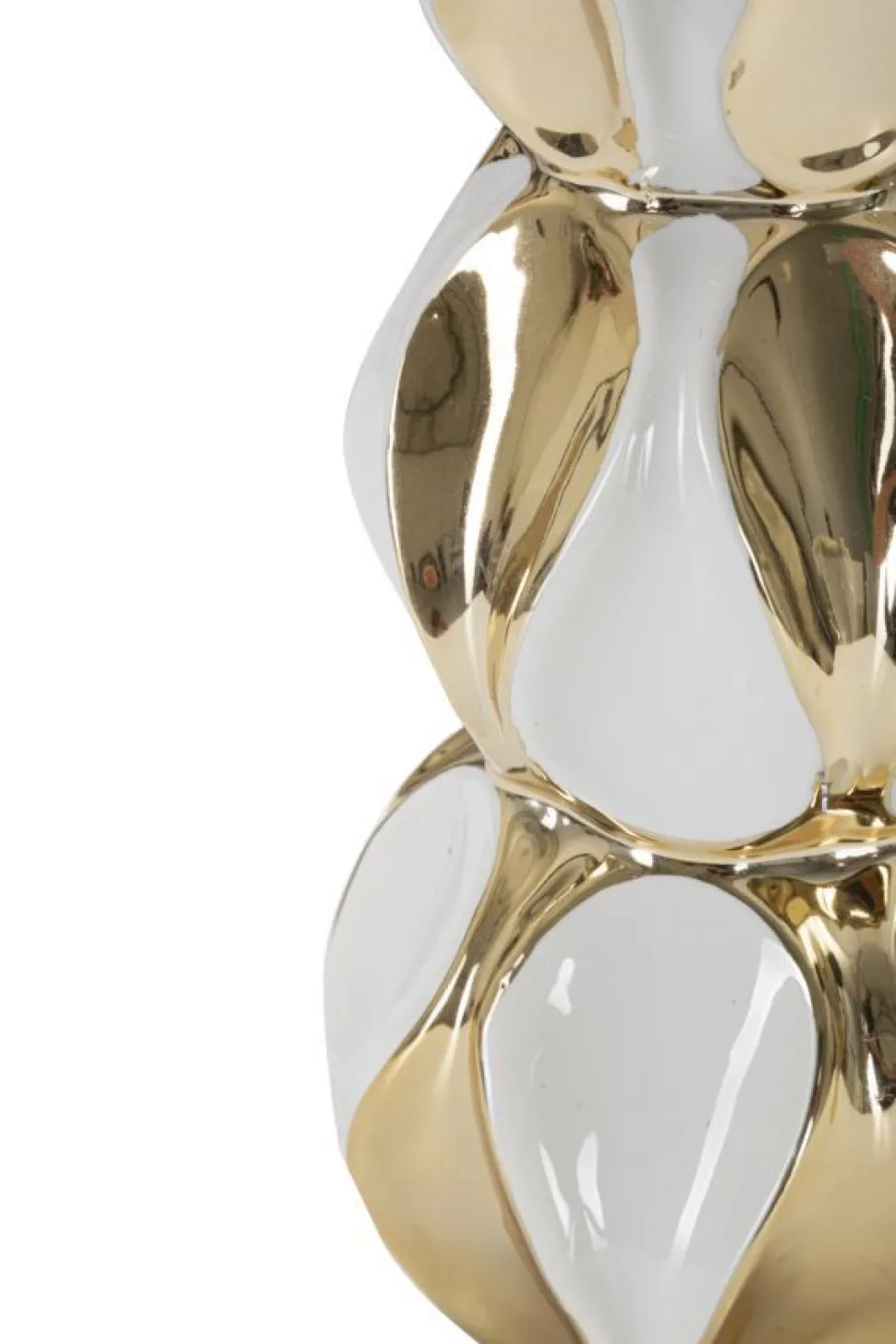 Lampe de table Glam Balls Céramique Blanche et Dorée abat-jour tissu Blanc