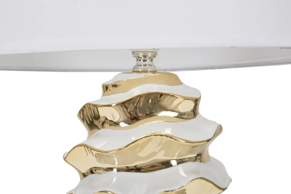 Lampe de table Glam Space Céramique Blanche et Dorée abat-jour Tissu Blanc