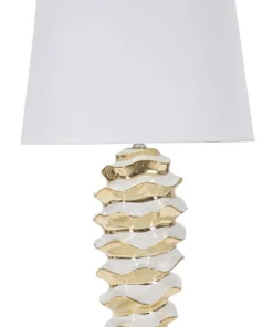 Lampe de table Glam Space Céramique Blanche et Dorée abat-jour Tissu Blanc