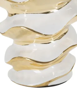 Lampe de table Glam Space Céramique Blanche et Dorée abat-jour Tissu Blanc