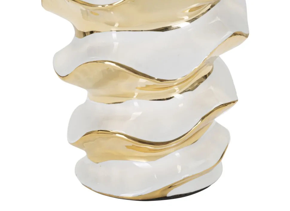 Lampe de table Glam Space Céramique Blanche et Dorée abat-jour Tissu Blanc