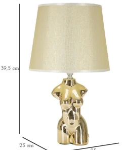 Lampe de table Glam Woman céramique dorée abat-jour tissu beige