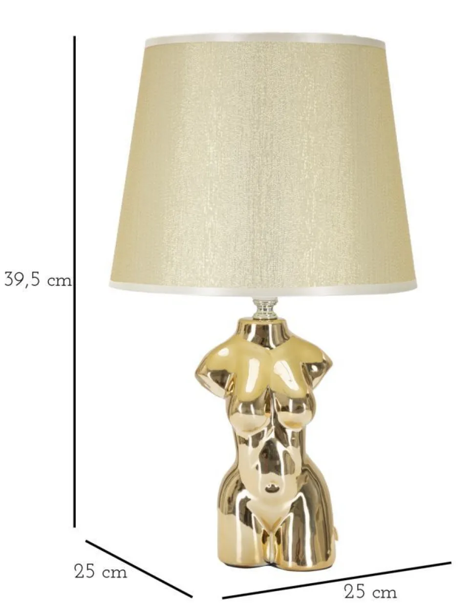 Lampe de table Glam Woman céramique dorée abat-jour tissu beige