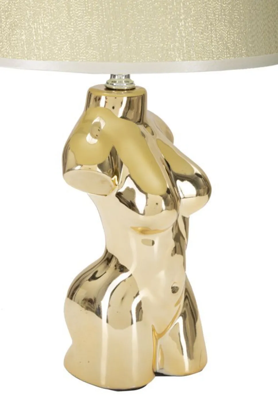 Lampe de table Glam Woman céramique dorée abat-jour tissu beige